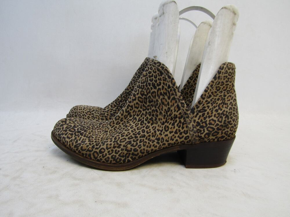 Lucky Brand Womens Size 7.5 M Brown Suede Cheetah Print Zip Ankle Fashion Boots